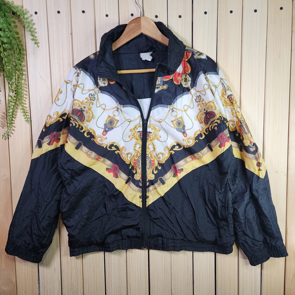 Vintage Windbreaker Black and Gold Jacket